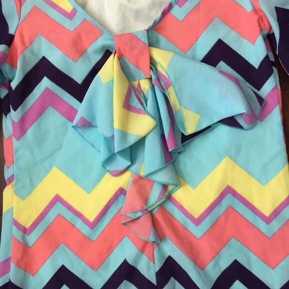 Jun & Min Sz Small Pastel Color Chevron Party Dress Puffy Sleeves Bow On Back - Picture 12 of 12